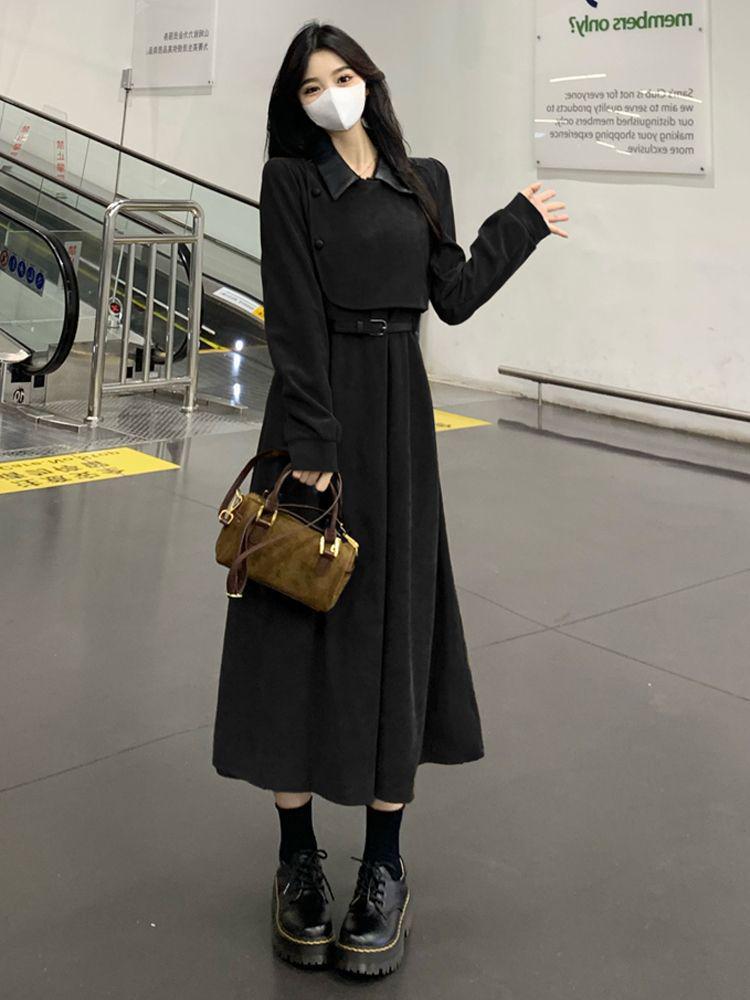 2026 Early Spring French Retro Slimming Waist Long-Sleeved Two-Piece Dress