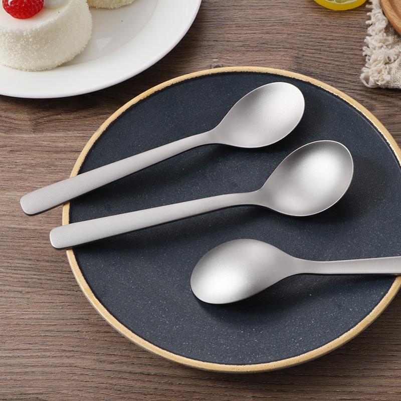 Pure Titanium Spoon Household Eating Spoon Fork Spoon Long Handle Stirring Spoon Western Food Spoon Portable Titanium Tableware Children's Spoon