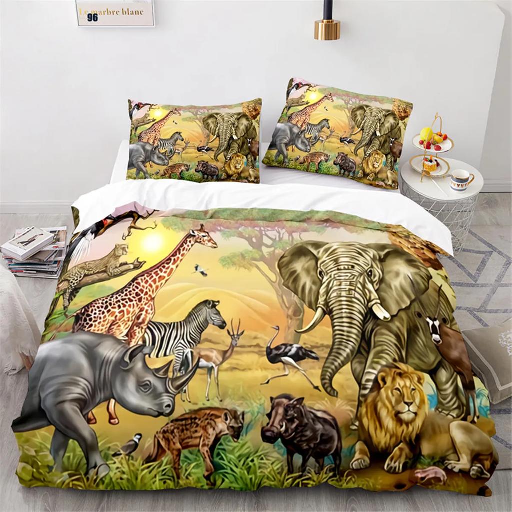 Lion Tiger And Leopard Animals Duvet Cover For Children Teen Wild Animals Theme With Pillowcases For Bedroom Decorations Queen