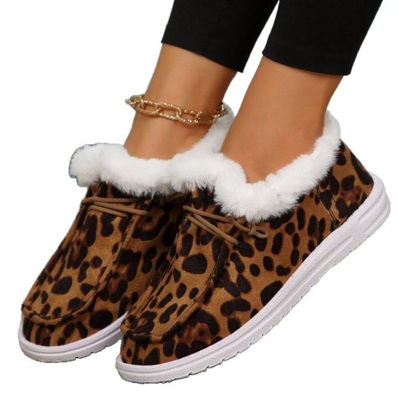 Dámské boty nadměrné velikosti s leopardím vzorem, podšité fleecem, střední výška, zimní novinka, nazouvací, měkké, teplé