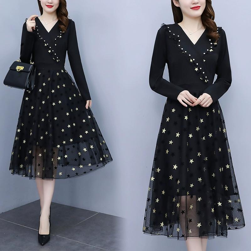 

Женское черное платье больших размеров, длинное платье, платье с длинными рукавами