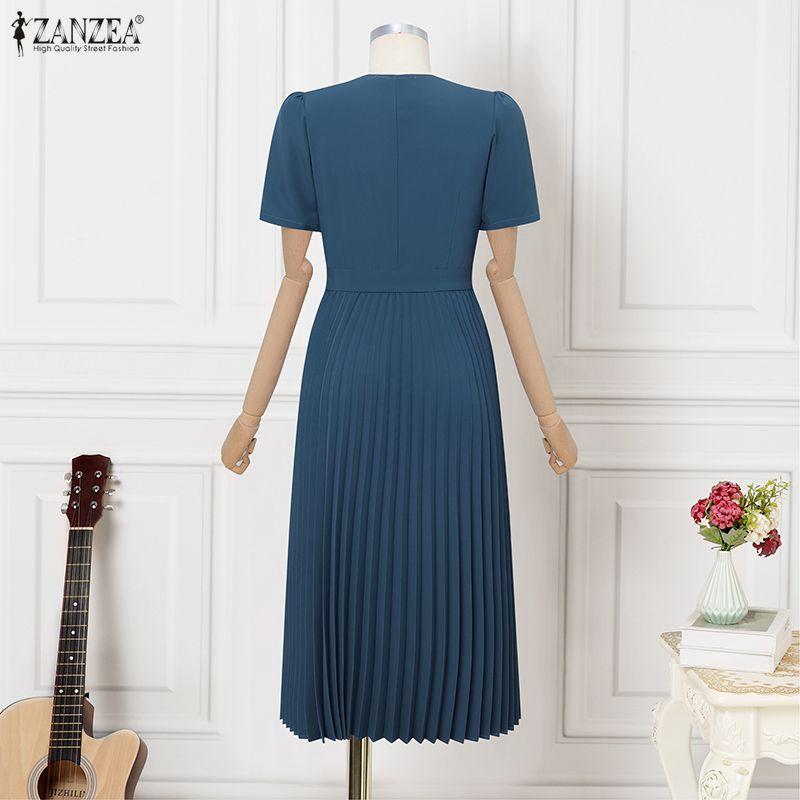 ZANZEA Women Square Collar Summer Casual Short Sleeve Dress