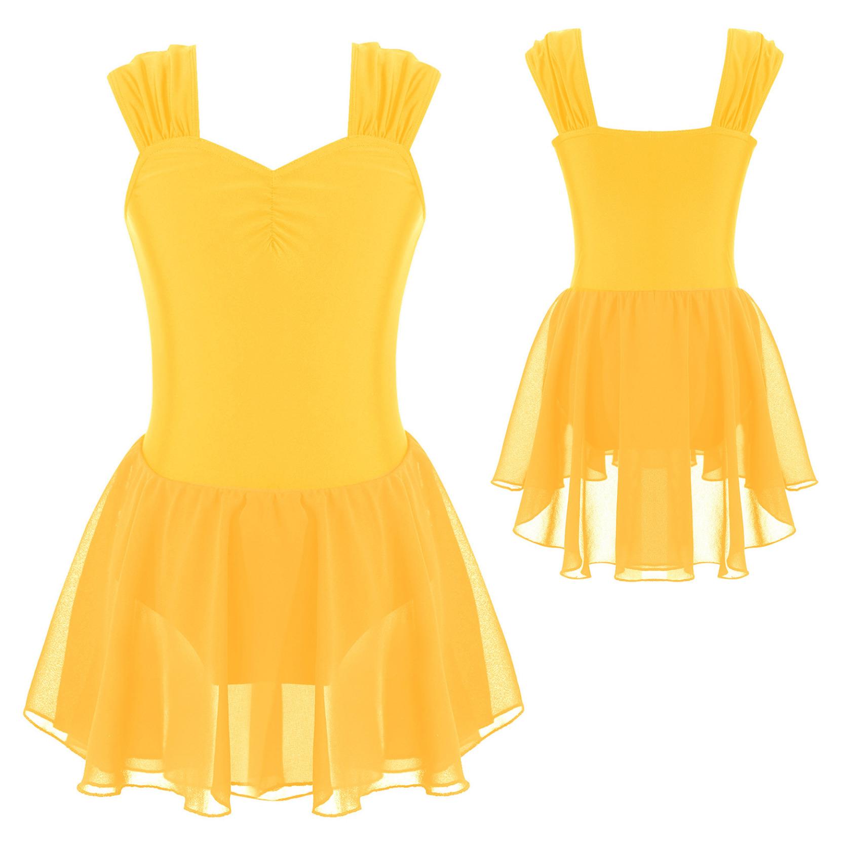 

Детское платье-пачка без рукавов с рюшами для балета и танцев, трико, платье для фигурного катания на коньках, костюм балерины 9-10 Years жёлтый