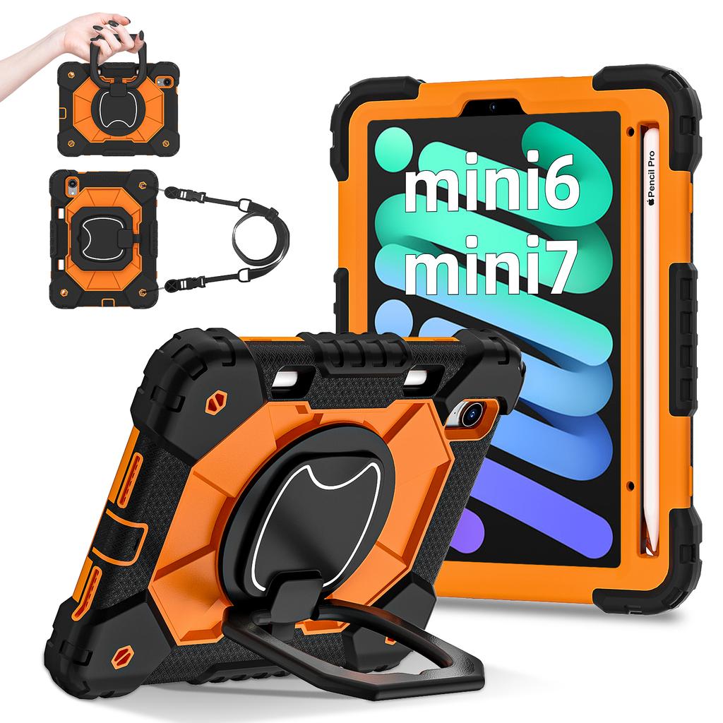 For Apple iPad Mini (2024) 360° Rotating Grip Heavy Duty Protection Stand TPU+PC 3in1 Anti-knock Shockproof Tablets PC Case
