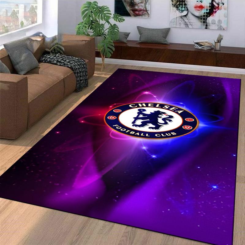 Chelsea Football Club Logo Carpet with Purple and Blue Neon Design Suitable for Use As an Anti-slip for Living Room Bedroom Sofas