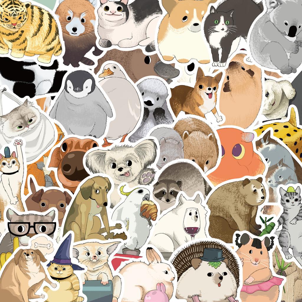 50 Hand-drawn Cartoon Elements Animal Doodle Stickers Decorative Guitar Notebook Suitcase DIY