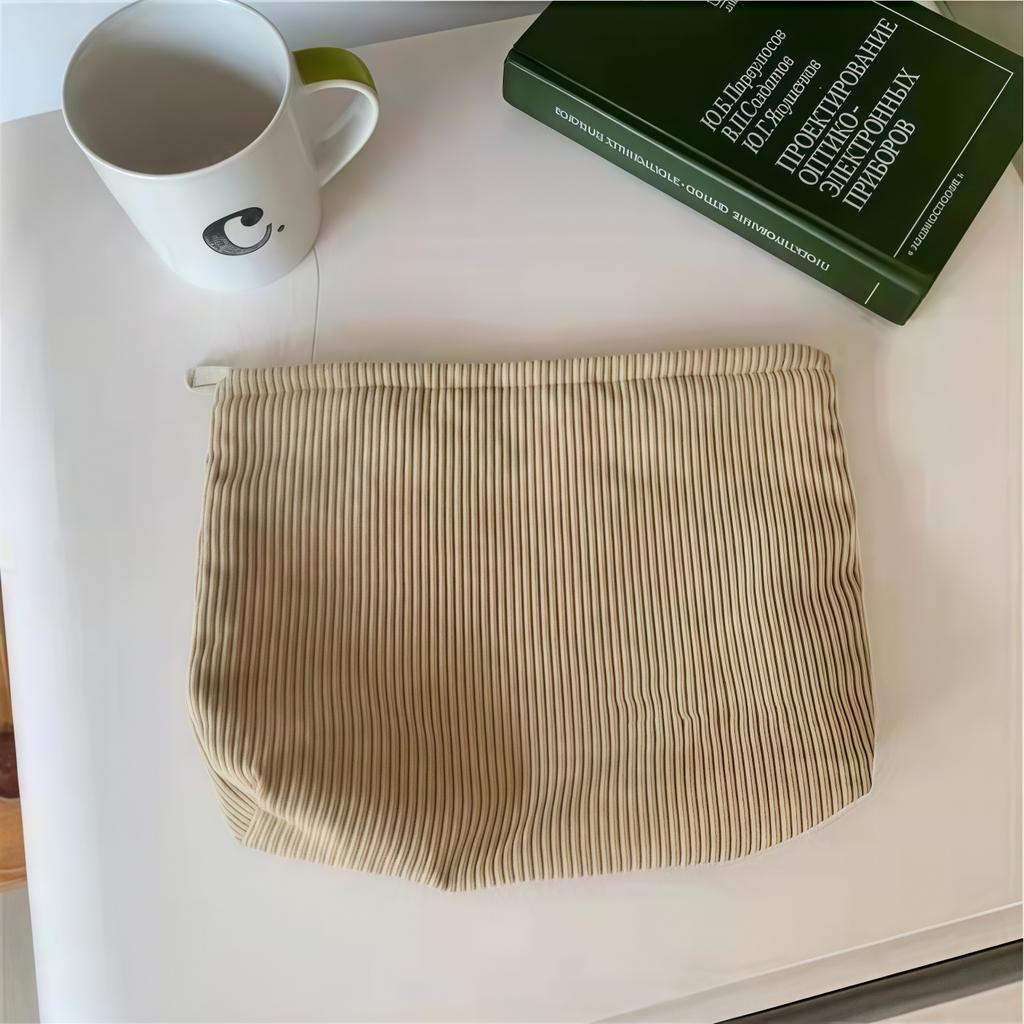 Ins Makeup Bag Large Zipper Corduroy Make Up Pouch for Purse Travel Canvas Cosmetic Organizer for Women Brush Storage