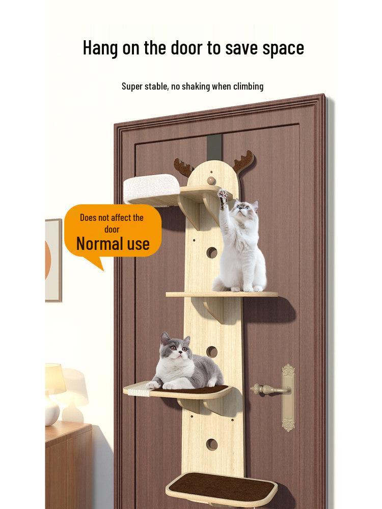 Door-Mounted Cat Tree & Hammock: Space-Saving Solid Wood Climbing Platform & Bed for Cats