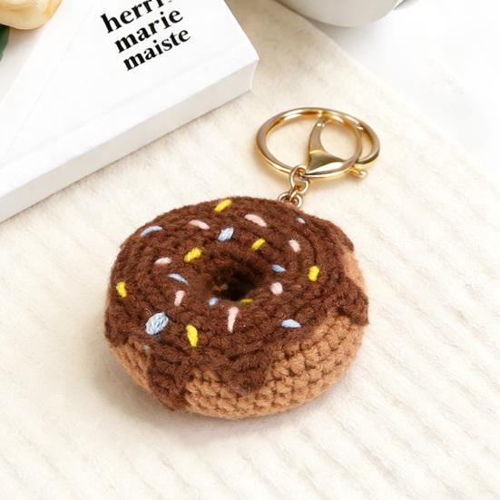 Pletený přívěsek na klíče Donut Ručně háčkovaný tvar donutu Přívěsek na tašku Roztomilý přívěsek na klíče
