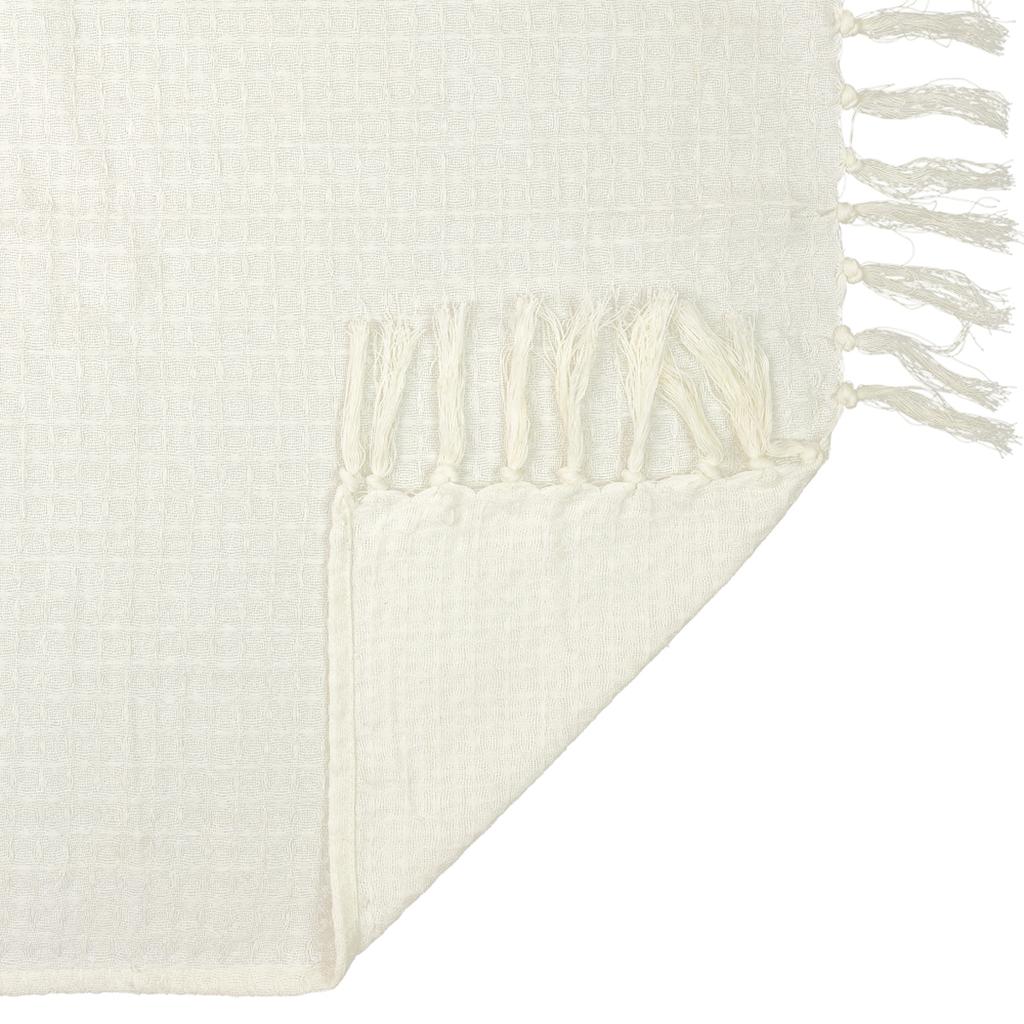 Les Trésors De Lily [A3525] - Ivory Embossed 'Boho' Cotton Sofa Throw Blanket - 250x170 Cm