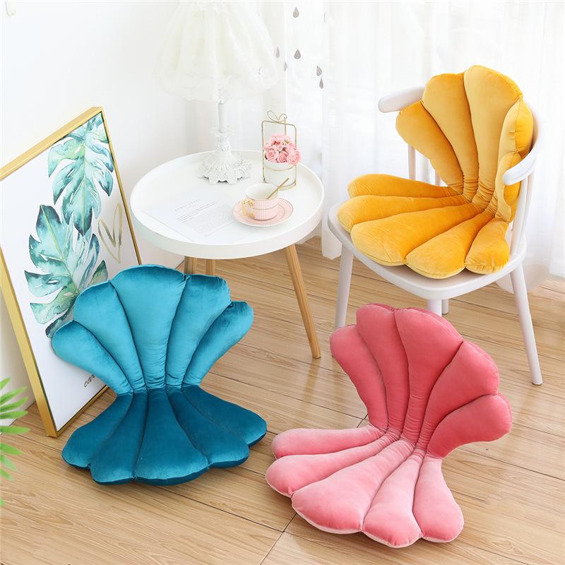 Luxury Velvet Shell Stuffed Chair Seat Cushion Art Style Shell Back Cushion Blue Rose Princess Sea Shell Home Pillow Decor
