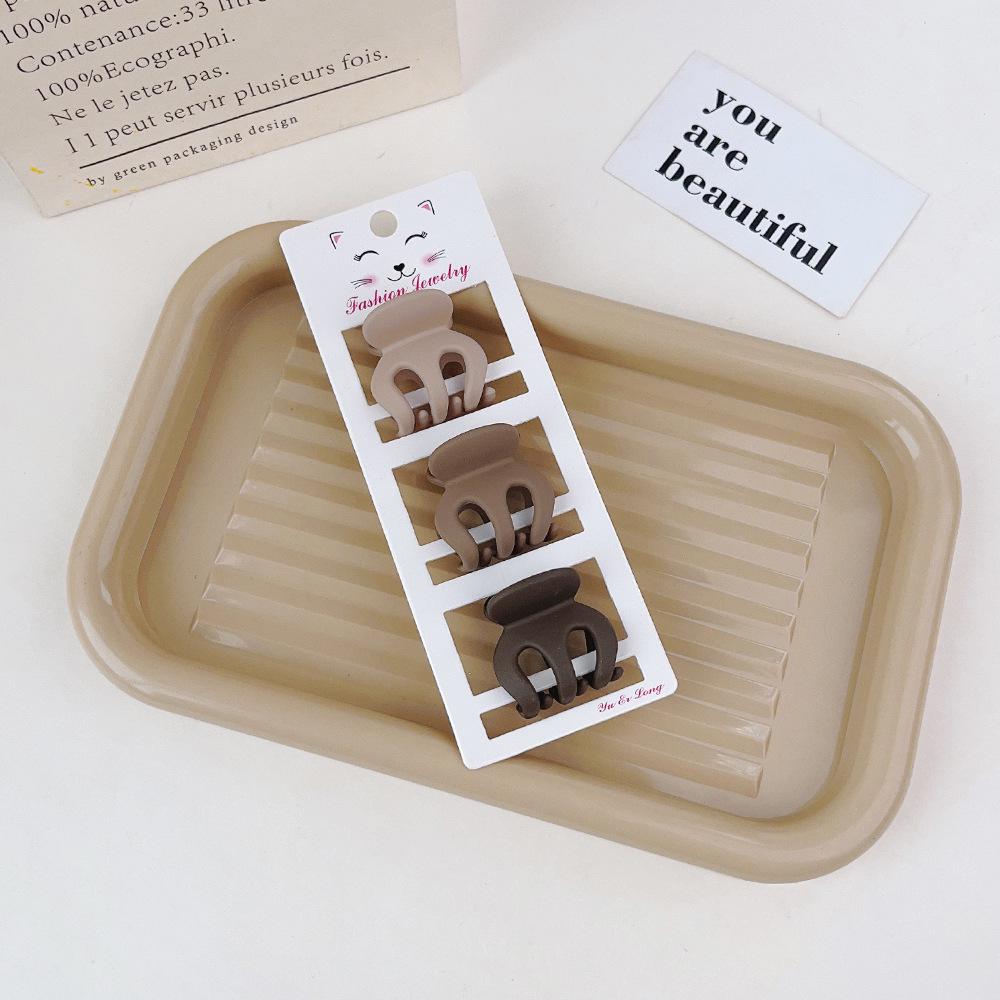 Coffee Color Series: Frosted Korean Hair Clips Set - Small Shark Clip & Side Bang Clip