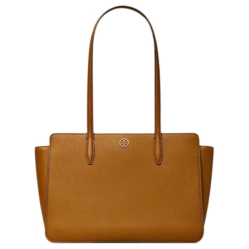 

Tory Burch Robinson Logo Zip Closure Leather Tote Bag Women tote Brown 137326-244 Basic Set (Bag+Dust Bag)