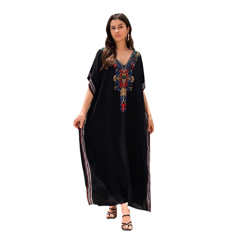 European-American Cotton Embroidery Plus Size Beach Cover-Up Dress