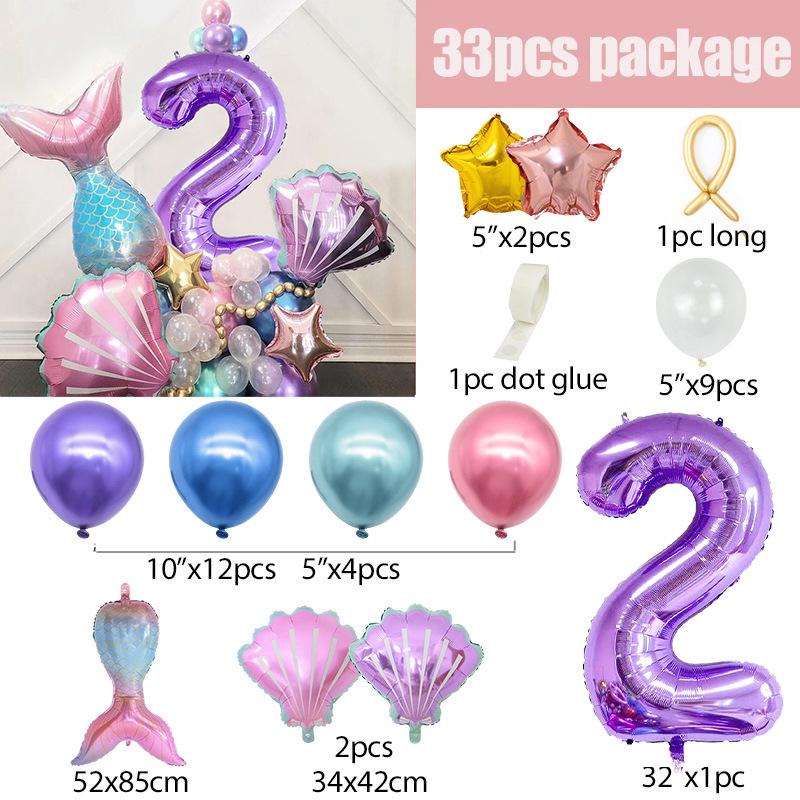 Mermaid-Themed Balloon Column Set for Children's Birthday Party Decoration