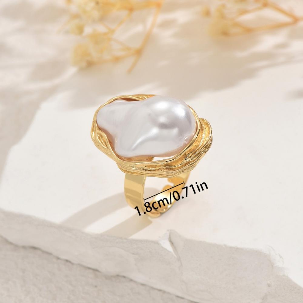 Anelli Vintage Irregolari Barocchi in Perle Imitazione per Donne Punk Geometrici Regolabili Anello Aperto Gioielli Estetici da Matrimonio Sposa