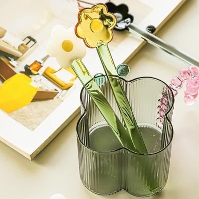 Cuillère à manche long en verre transparente en forme de fleur cuillère à dessert colorée haute borosilicate résistant à la chaleur cuillère à mélanger le café