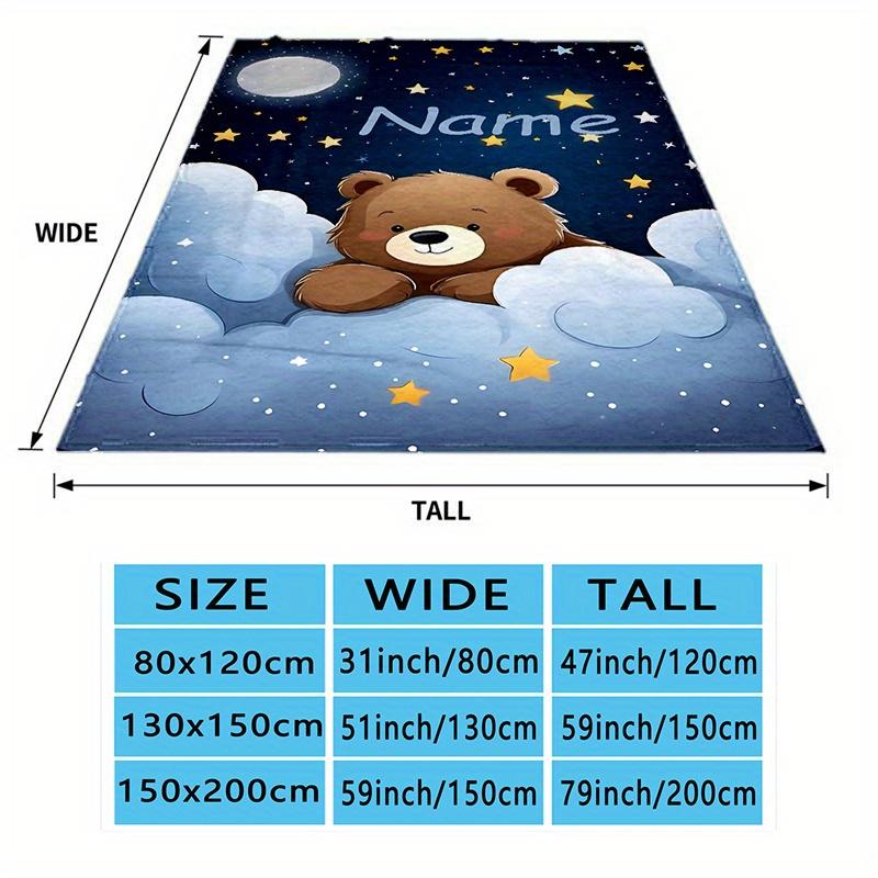 Custom Starry Sky Bear Blanket Personalized Name Kids Fleece Throw All Season Soft Warm Bedding Home Decor Gift for Children