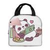 Cartoon Panda Playing Video Games Insulated Lunch Bag for Women Kids Portable Food Boxes Thermal Lunch Box Tote