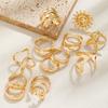 13 Pieces Punk Style Geometric Line Open Ring Multi Piece Set Sun Starfish Women's Ring Set