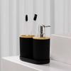 Ensemble de salle de bain en bois de bambou: Comprend Bouteilles, Brosse de Toilette, Porte-Brosse à Dents, Poubelle - 3 Pièces.