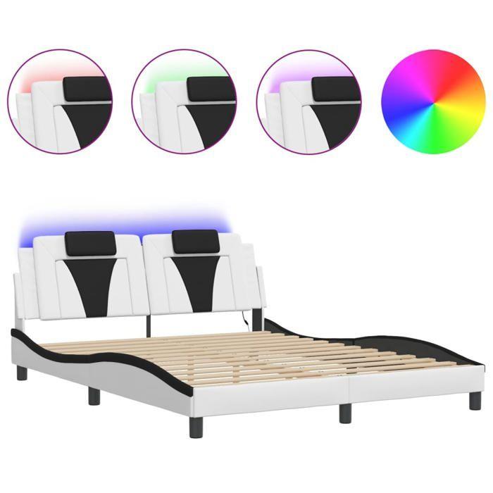 VidaXL Bed Frames with LED Lights, Upholstered Bed with Headboard, Double Bed, Adult Bedroom Bed, Modern, White Black 3214035