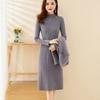 Two-piece Knitted Dress Set for Women Solid Color Long-sleeved Sweater Casual Pullover Warm Pullover Dress Knitwear