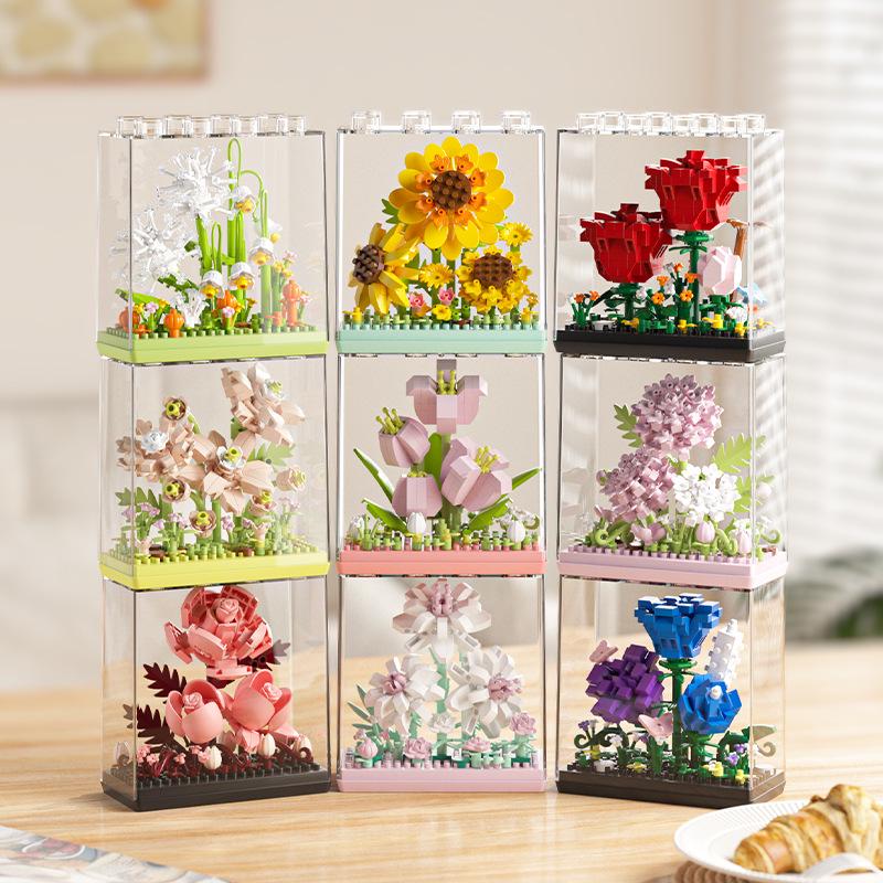Dream Flower Box: Preserved Building Block Bouquet Set - Sunflower & Carnation. Ideal Toy for Children's Assembly.