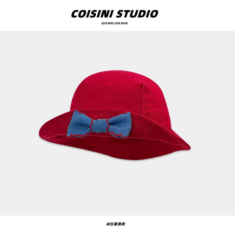 

Стильная и милая красная шляпа-панама с бантом для женщин, идеально подходящая для весенней и осенней моды.