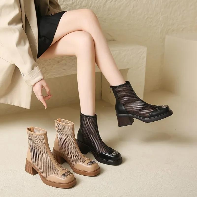 Cool Boots  Mesh Hollow Short Boots Spring/summer 2025 Women's Casual and Fashionable High Heels  Internet Famous Boots