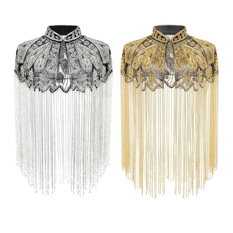 Mantelle Metalliche Filettate con Perline Coprispalle Elegante Accessorio Costume Per Eventi Festivi e Serate