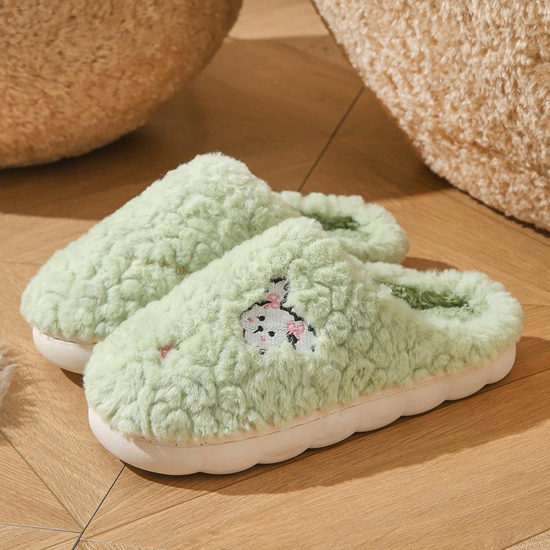Autumn and winter cartoon cotton slippers indoor home warm plush wear-resistant couple outer wool slippers shoes