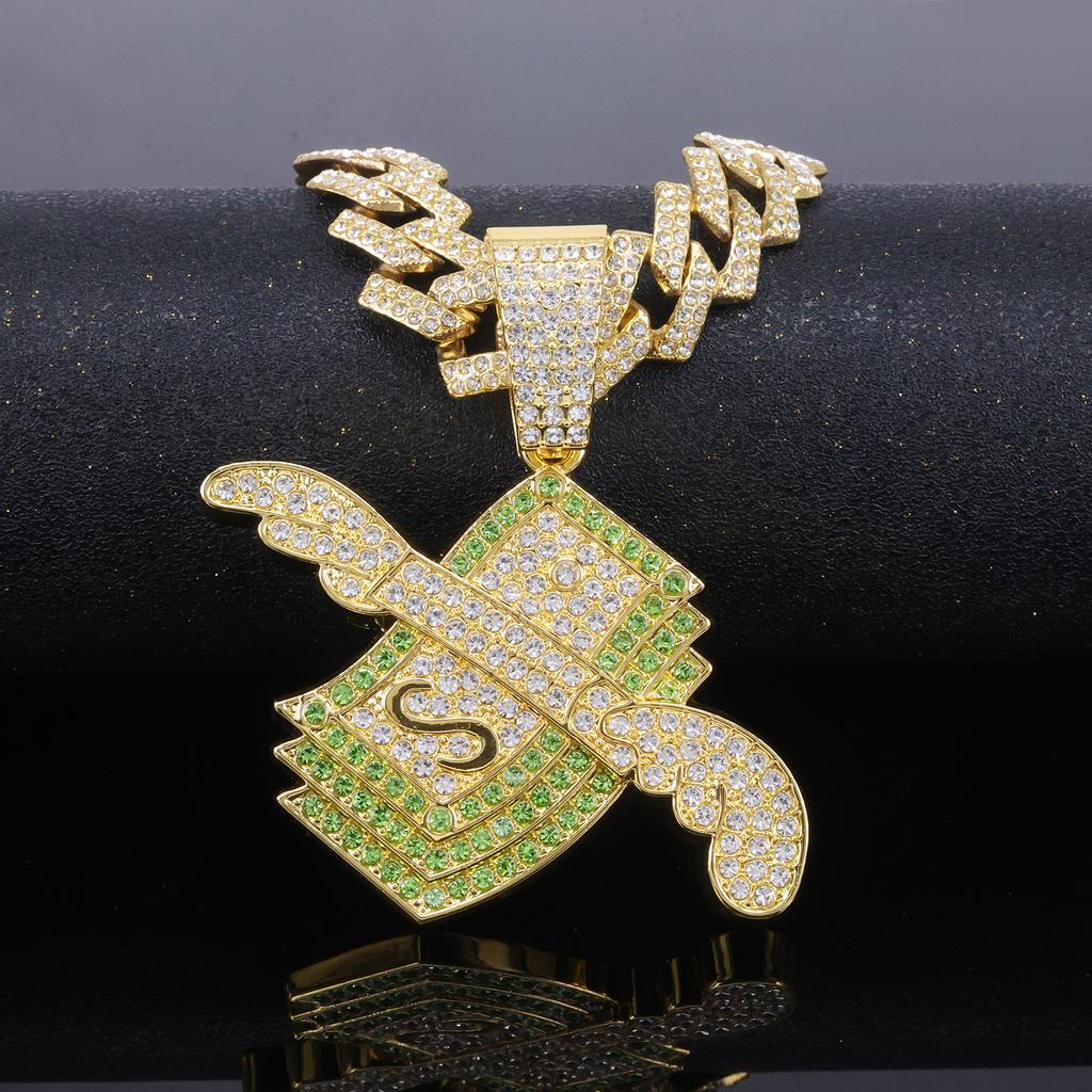 Collana Pendente Ala di Dollaro Piena di Diamanti Vendita Calda Europea Americana Gioielli Moda Street Hip Hop Rap da Uomo Cool