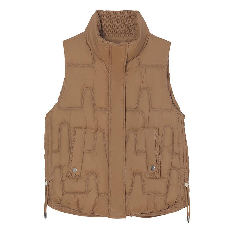 Winter down cotton vest women's new fashion short loose and versatile simple and light sleeveless stand-up collar vest