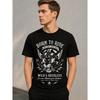 Men's Black Short Sleeve T-Shirt with Vintage Motorcycle Cat Graphic, Crew Neck, Soft Cotton Feel, Rebellious Biker Style for Casual Wear