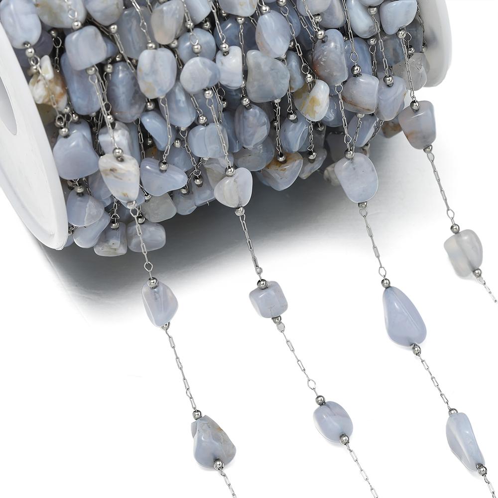 1Meter/Pack Stainless Steel Natural Stone Round Shape Beads Chains for DIY Necklace Bracelets Jewelry Making Accessories