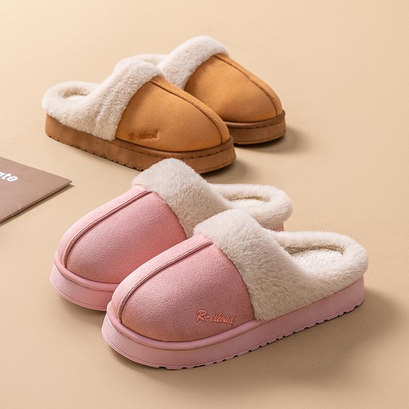 Plush Cotton Slippers Autumn and Winter 2025 New Home Thick Bottom Non-slip Warm Piled Thickened Couple Cotton Mop
