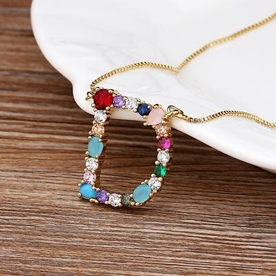 Nidin High Quality Wholesale 26 Letters Multi-color Zircon Necklace Copper Pendant Women Girl Fine Party Jewelry Family Gifts