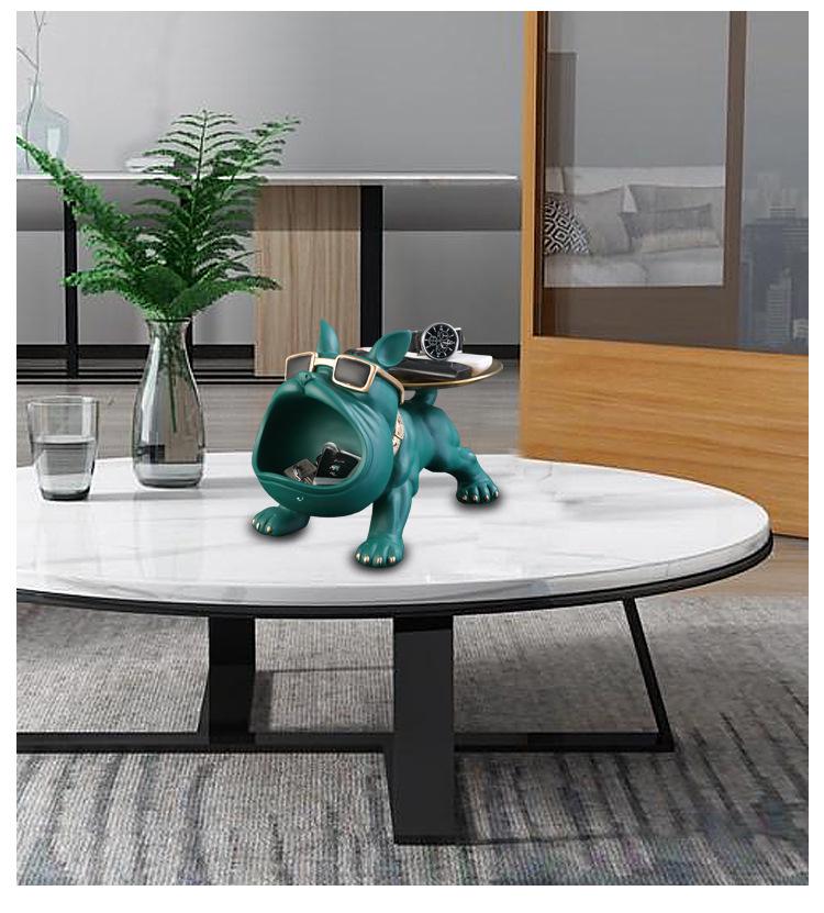 Entryway Console Table with French Bulldog Key Holder, Luxurious Shoe Cabinet, and Creative Home Decoration