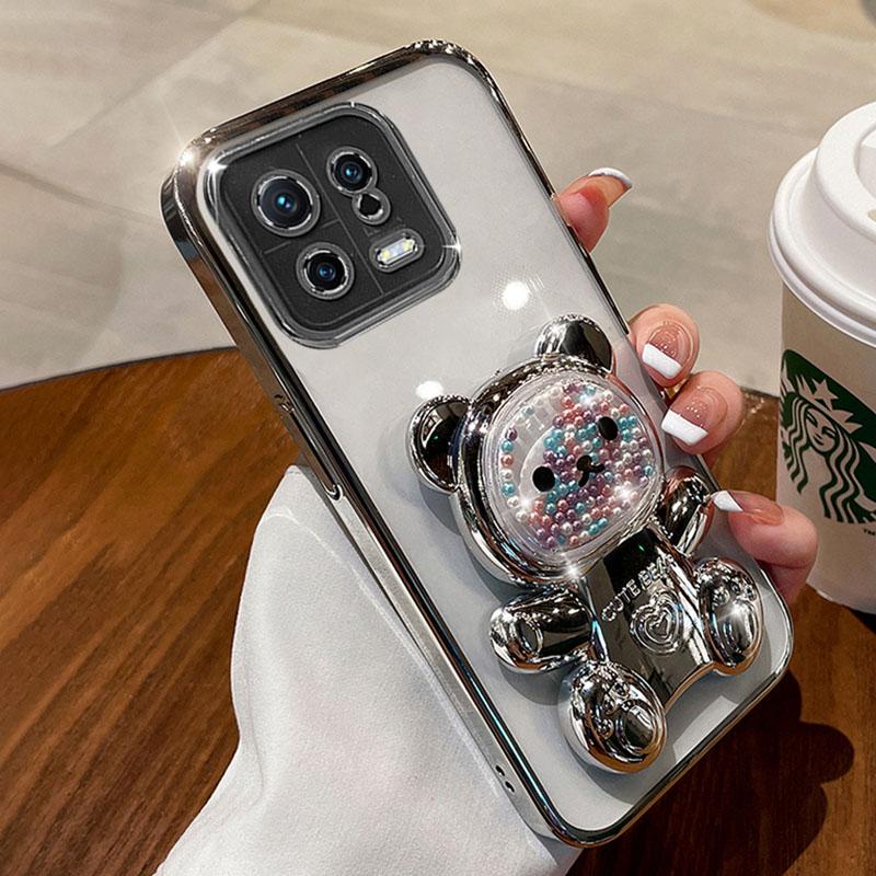 Husă de telefon cu suport pentru urs cu sclipici pentru Infinix Note Pro Hot 40 40i 30i 10 11 12 20 Play 30 Vip SPARK GO placare capac moale