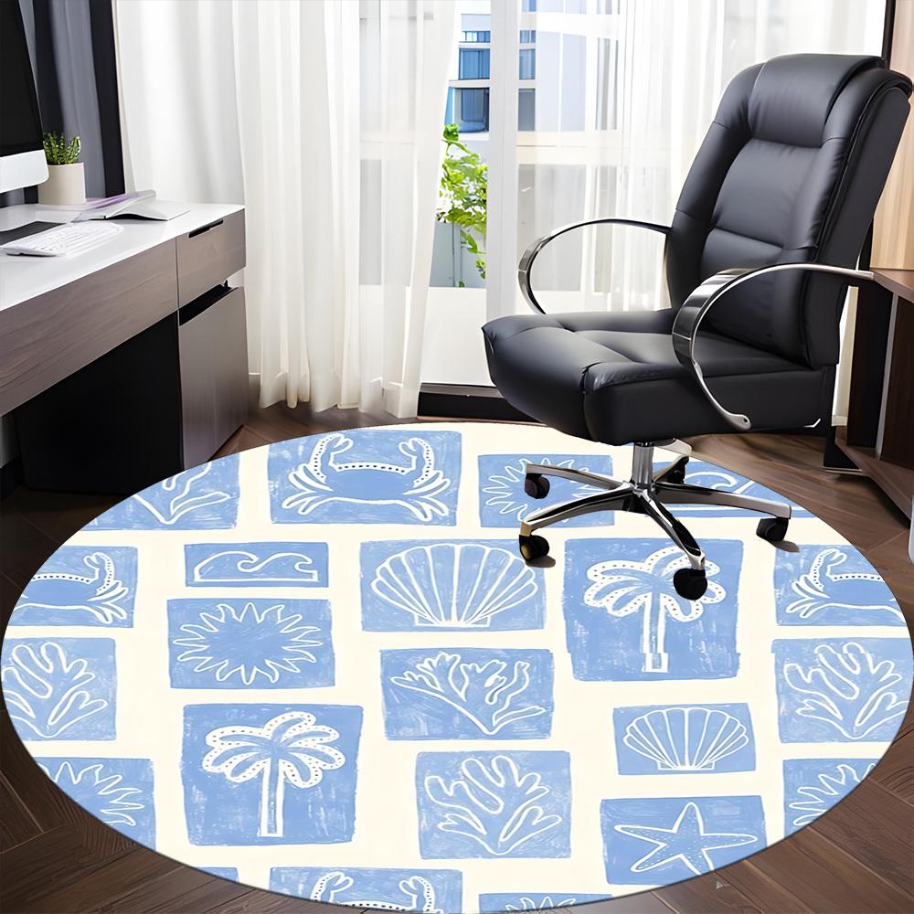 

1pc Oceanic Patterns Office Round Rug, Non-slip, Soft and Durable Office Rug for Interior Decoration, Perfect for Office, Beautiful Decoration yy26032 80cm by 80cm