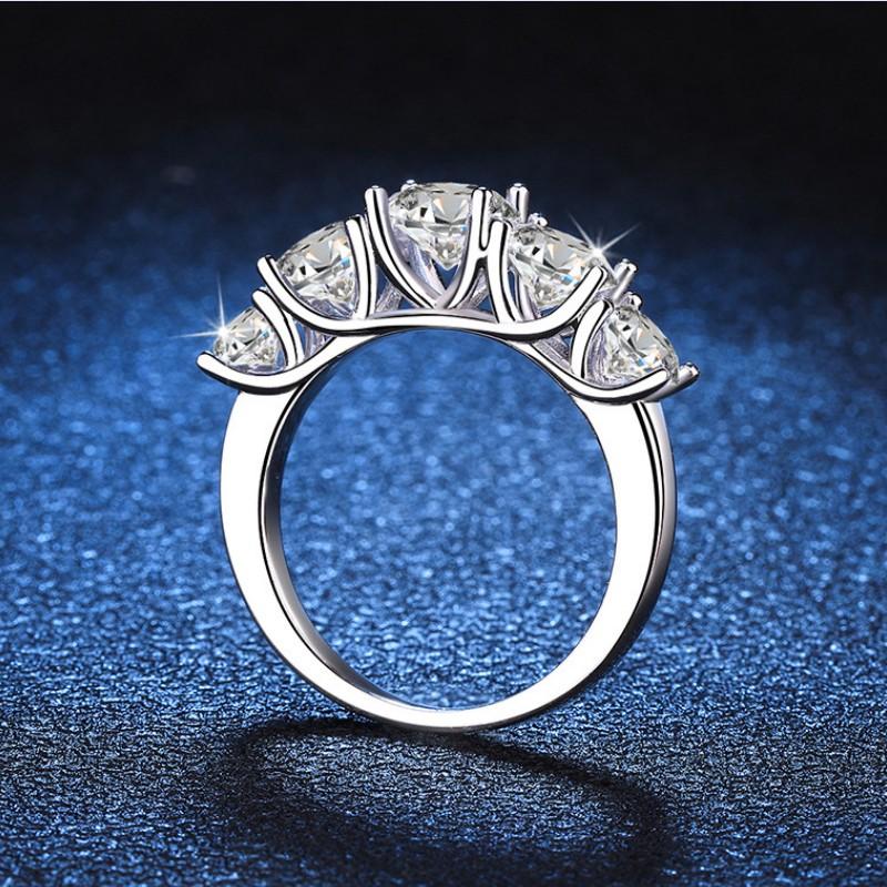 IOGOU Luxury 3.6CTTW All Moissanite Wedding Ring 5 Stone Sparkling Diamond Engagement Band 925 Silver Jewelry for Women