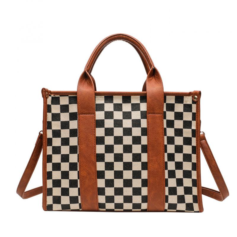 Chessboard Plaid Shoulder Crossbody Bag Travel Casual Versatile Women'S Handbag Strap Plaid Tote Bag Women