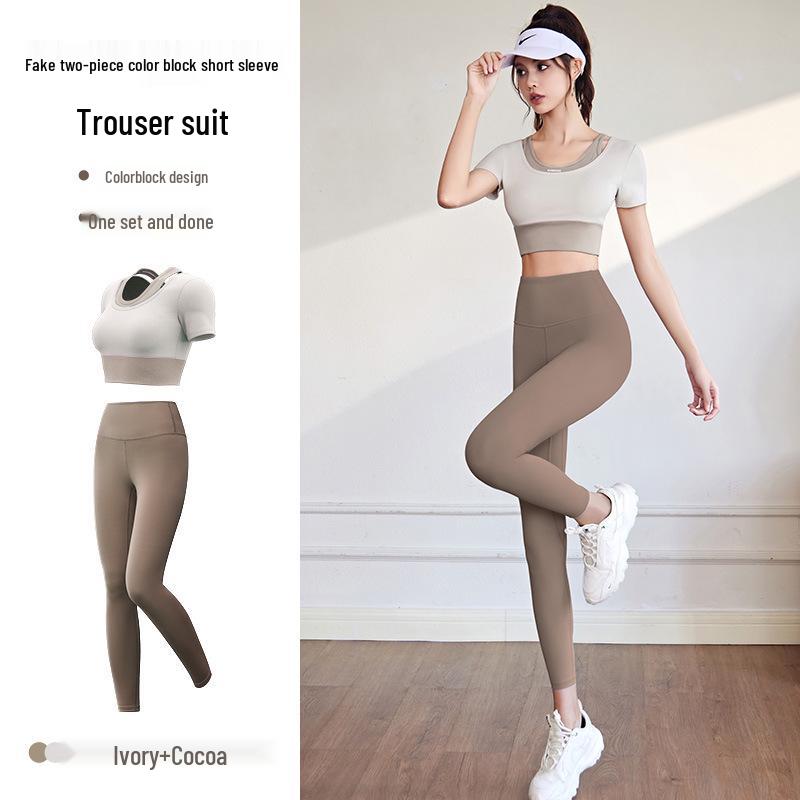 

Персиковый цветной блок Комплект для пилатеса из двух частей с высокой талией, для похудения и фитнеса XX-Large