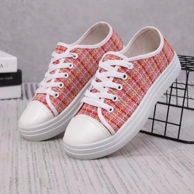 Sapatos Femininas Women Fashion Pink Plaid Pattern Pink Canvas Shoes Lady Casual Height Increased Student Shoes Ab193