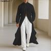 INCERUN Hommes Col Rabattu Manches Longues Boutons Ourlet Irrégulier Hautes Fentes Chemises Longues Tunique