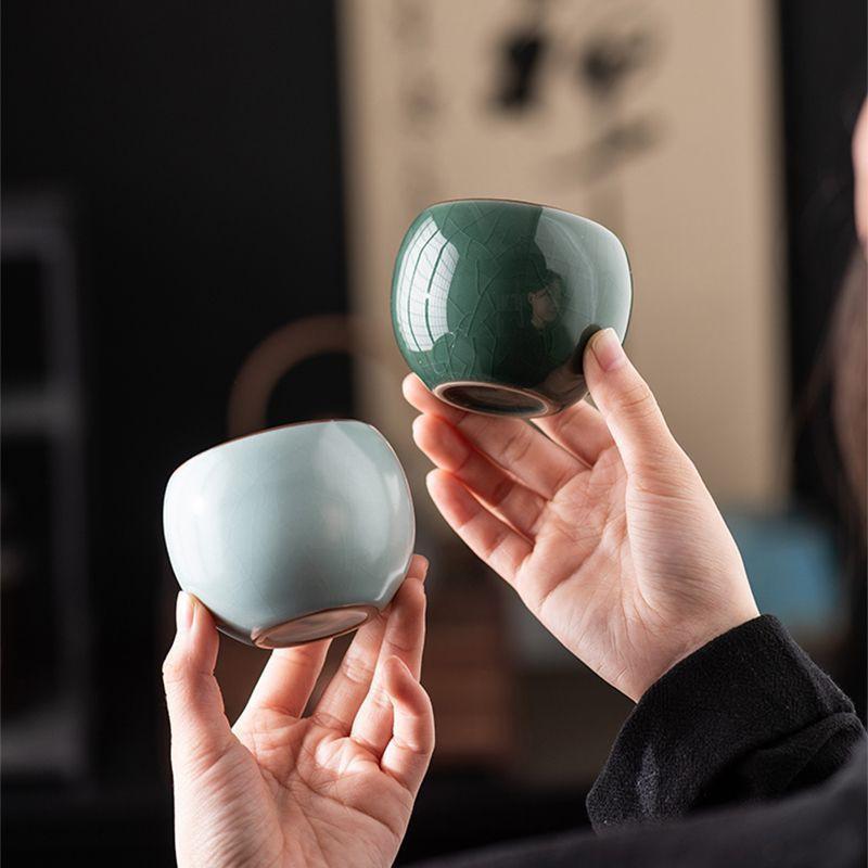 Large Ceramic Gaiwan-Style Personal Tea Cup With Crackled Glaze Five Elements Design Handcrafted Chinese Style Gift Giving