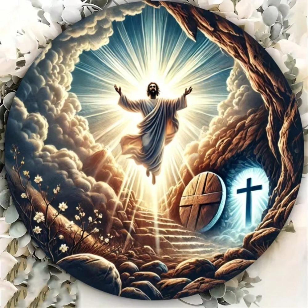 Jesus Cross Iron Wall Art Round Metal Decor for Home Restaurant Cafe