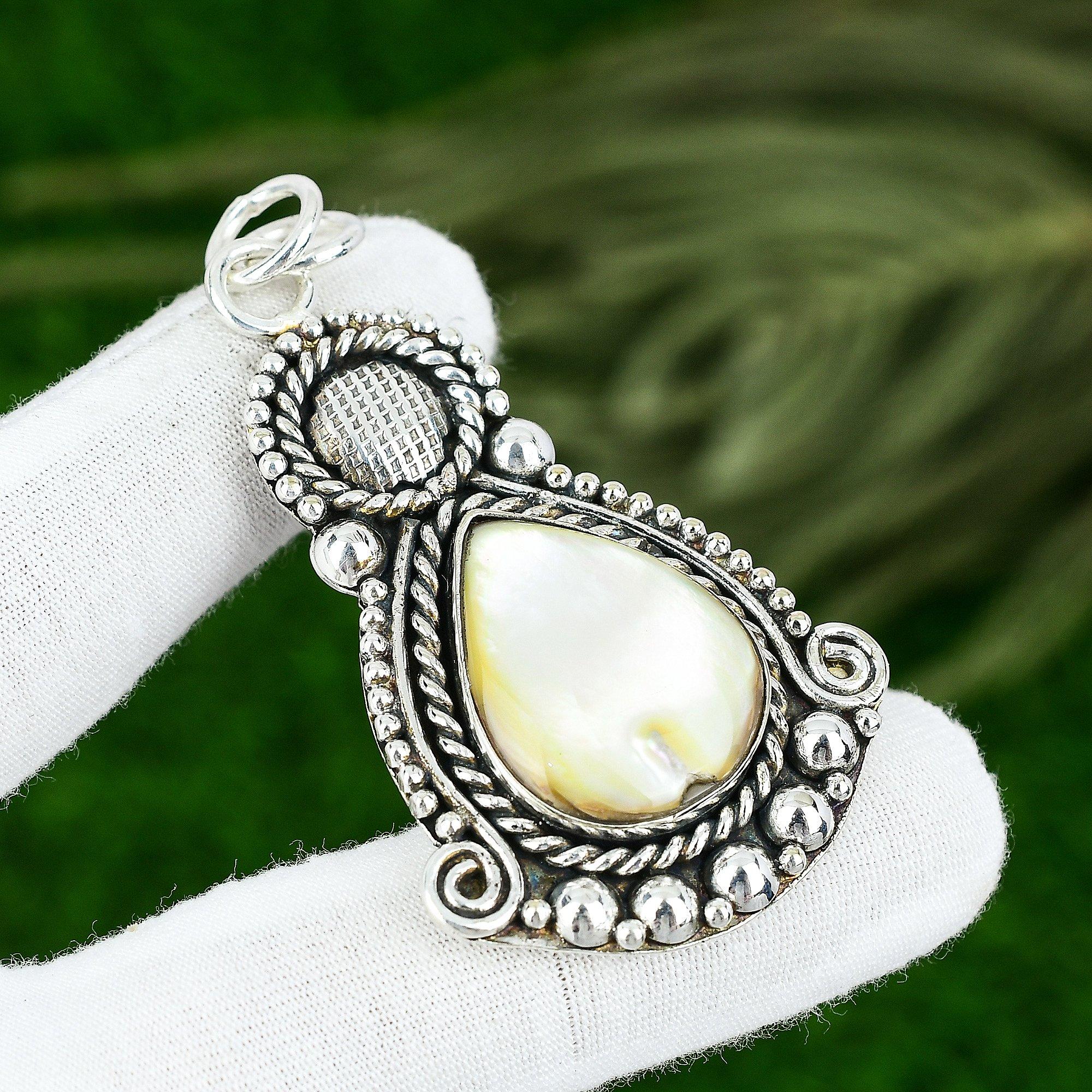 

June Birth Mother Of Pearl Gemstone 925 Sterling Silver Birthday Wedding Pendant
