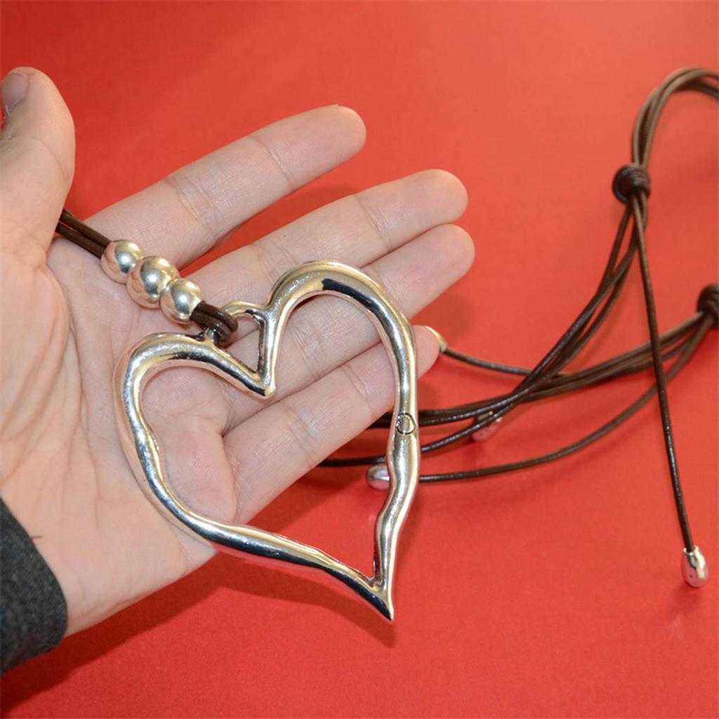 Leather Necklace Fashion Abstract Hollow Heart Charm Rope Valentines Day Gift